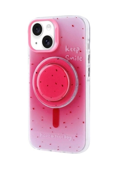 Apple Uyumlu iPhone 14 Kılıf M-safe Şarj Özellikli Tak-çıkar Pop Soketli Zore Tiktok Kapak Pembe Koyu