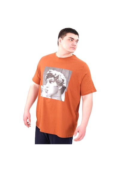 Mode Xl Büyük Beden Erkek T-shirt Bisiklet Yaka Statue U25027 Tarçın Kahverengi