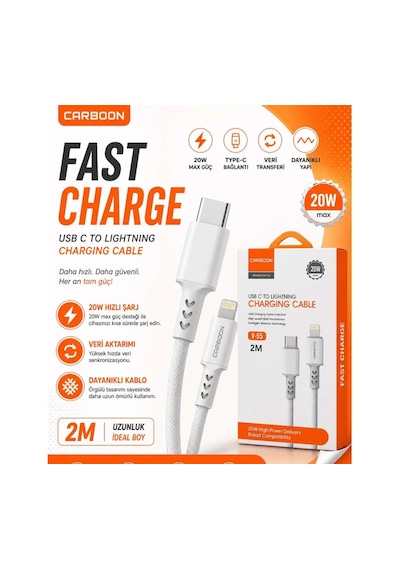 Carboon V-55 2mt Type-c To Lightning 20w Şarj Kablosu Şarj Data Kablosu