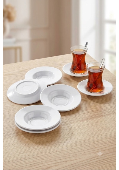 24 Adet Kırılmaz Melamin Çay Tabağı Çay Tabak 11 Cm - Beyaz Beyaz