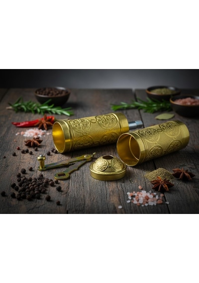 Ludıa Zamak Metal Altın Renk 3 Lü Set Karabiber,kahve,çörek Otu El Değirmeni Öğütücü Grinder S2 Genel