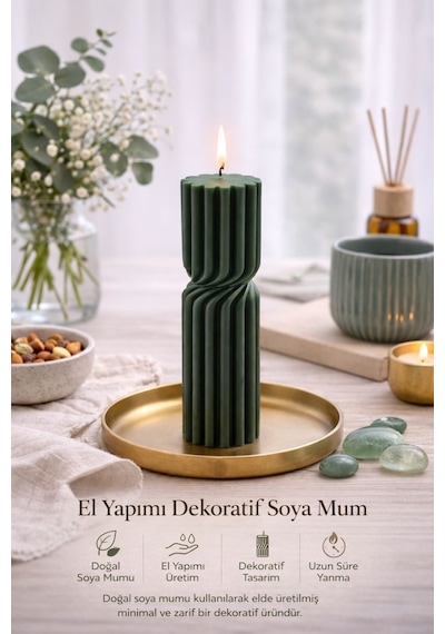 Dekoratif Lüks Soya Mum,el Yapımı Doğal Mum,uzun Yanma Süreli Modern Ev Hediyesi,ev Süsü Yeşil 340g Yeşil