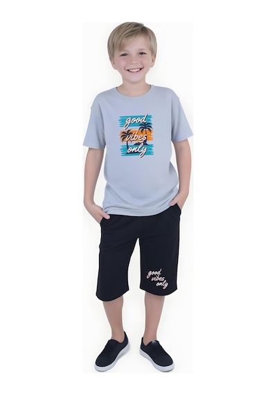 Fyk Kids Erkek Çocuk Yazlık Good Vibes Only Baskılı Alt-üst Takım Gri
