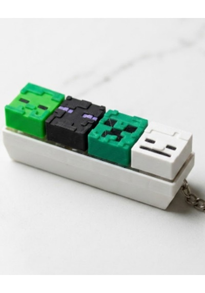 Flay3d Minecraft Temalı 4'lü Klavye Tuşu Creeper İskelet Zombi Ve Enderman 3d Baskı Anahtarlık Beyaz