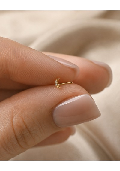 14 Ayar Altın Taşlı Hilal Model Hızma Burun Piercing