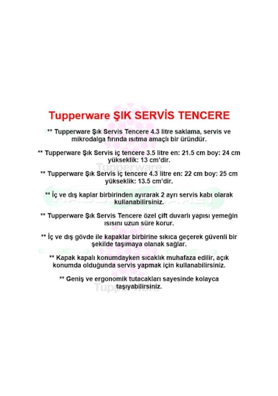 Şık Servis 4.3litre Mikrodalga Fırın Isıtma Tenceresi Beyaz