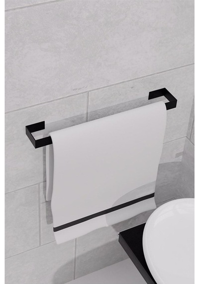 Dione Store Metal Parlak Siyah Metal Havluluk, Yapışkanlı Tasarım, Banyo Askısı Gri