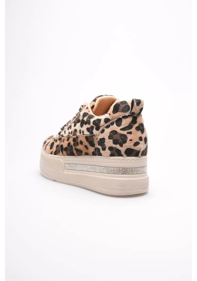 Trendella Kadın Leopar Desenli Gizli Topuklu Sneaker Tr04ms01e Beyaz