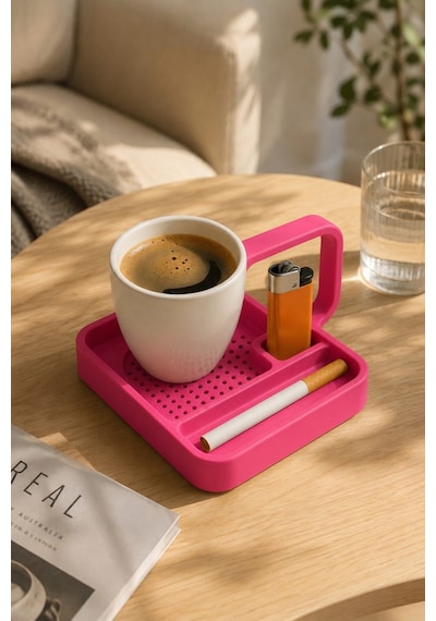 Kahve Sunum Tepsisi Çok Bölmeli Masa Üstü Organizer Kupa Fincan Standı Pla 12.5x11x7 Cm Pembe