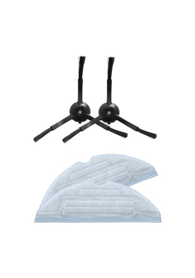 Roborock S7 Max Ultra Uyumlu 2 Adet Siyah Yan Fırça 2 Adet Mop Fiber Paspas