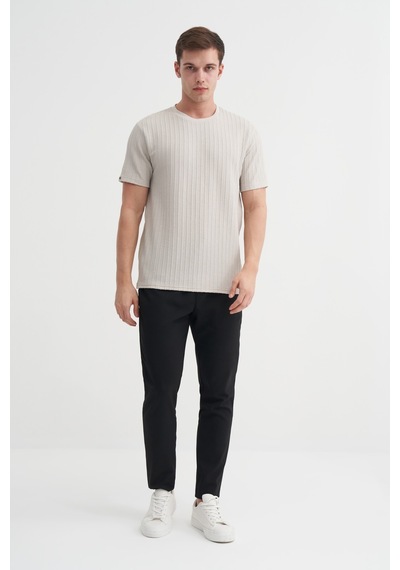 Cazador Erkek Bisiklet Yaka Örme Desen T Shirt 40510 A.gri