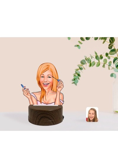 Kişiye Özel Kadın Karikatürlü Dekoratif 3D Biblo Led Işıklı Gece (481497193)