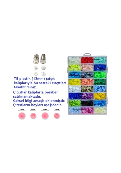 Tulumba Pres Ve Plastik Çıtçıt Seti. 12mm Plastik T5 Çıtçıt Seti - Mavi Pres