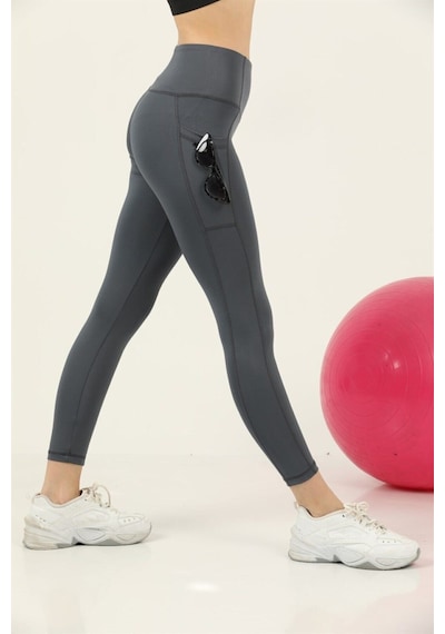 Kadın Antrasit Yüksek Bel Toparlayıcı Çift Cepli Spor Tayt Bilek Boy Boy Slim Fit Görünüm 1057 Antrasit