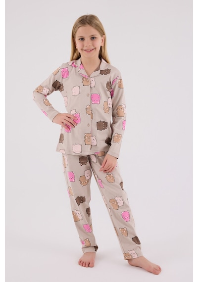 Rolypoly Kız Çocuk Krem Gömlek Pijama Takımı 5274-48706 Krem