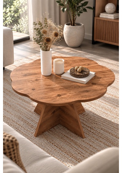 Sulorahome Çiçek Formlu Kahverengi Orta Sehpa 70 Cm Atlantik Çam