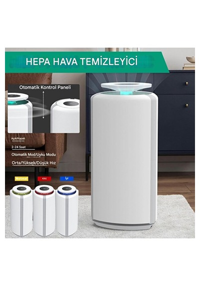 Akıllı Hava Temizleyici H13 Hepafiltre Uv-c Işıklı İyonizerli Koku Toz Giderici Alerji Sterilizasyon Beyaz