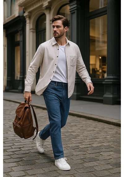 Blue White Erkek Regular Fit Normal Kesim %100 Pamuk Koyu Mavi Jean Pantolon 42