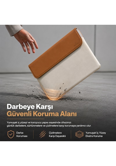 Woyax Cleanfit 13-14 İnç Gri Laptop Çantası Su Geçirmez Apple Macbook Uyumlu Kılıfı Apple iPad Tablet El Çantası Açık Kahverengi