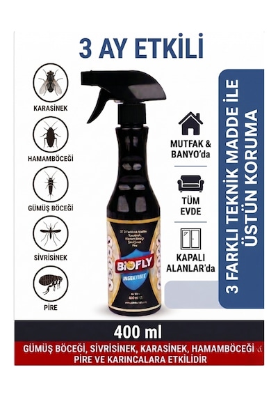 Haşere İlacı, Hamam Böceği, Karınca, Gümüş Böceği, Pire, Sivrisinek, Kara Sinek Biofly 400 Ml