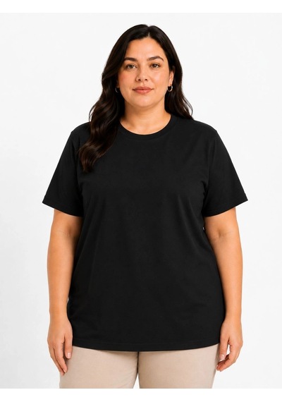 Primemagazam Kadın Battal Big Size Basic Tişört Bisiklet Yaka Rahat Kalıp T-shirt - Siyah Çeşitli