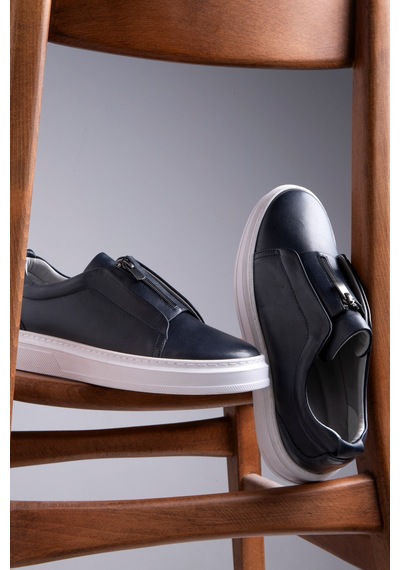Ducavelli Ventu Erkek Hakiki Deri Sneaker, Fermuarlı Sneaker, Hakiki Deri Sneaker, Erkek Sneaker Lacivert