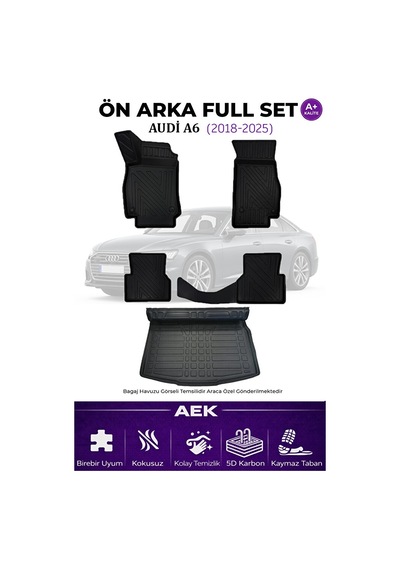 Audi A6 2018+ 5d Karbon Paspas Takımı +3d Pvc Bagaj Havuzu Set