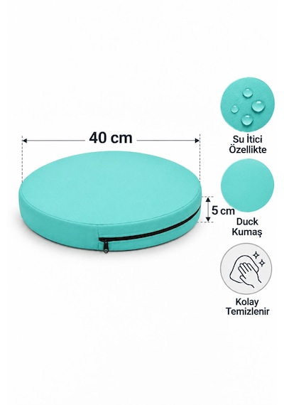 Kreş Minderi Anaokulu Aktivite Minderi, Bahçe, Dekor, Sandalye Minderi 40x40x 5 Cm Yuvarlak Minder 5adet Su Yeşili