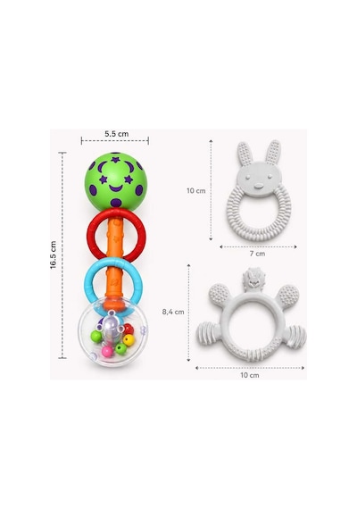 3lü Çıngıraklı Diş Kaşıyıcı Set Gri