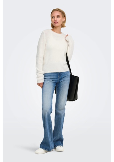 Only Regular Fit Bisiklet Yaka Tüylü Kazak Kadın Kazak 15374811 Ekru