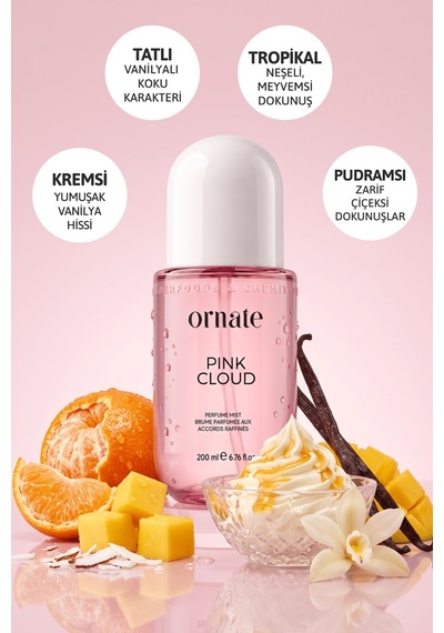 Pink Cloud Tatlı Vanilya Ve Tropikal Notalı Pudramsı Kokulu Saç Ve Vücut Spreyi Body Mist 200 Ml