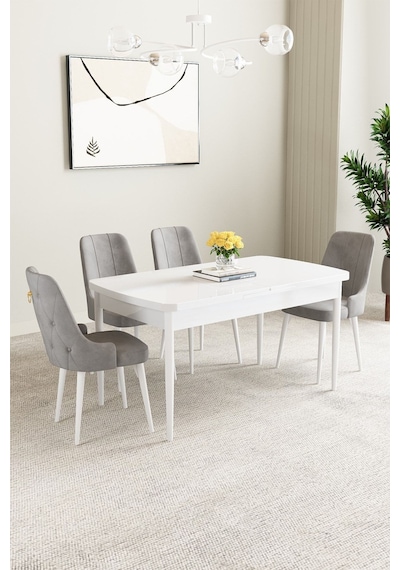Clara Beyaz 80x132 Açılabilir Mdf Masa Yemek Odası Takımı,mutfak Takımı 4 Adet Sandalye Gri Clara Beyaz 80x132 Açılabilir Mdf Masa Yemek Odası Takımı,mutfak Takımı 4 Adet Sandalye Gri
