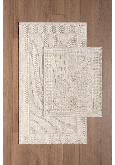 Sakura Sk010a Doğal Pamuk 2'li Banyo Paspas Seti 60x100 60x50cm Kaymaz Taban Makinada Yıkanabilir Krem-bej