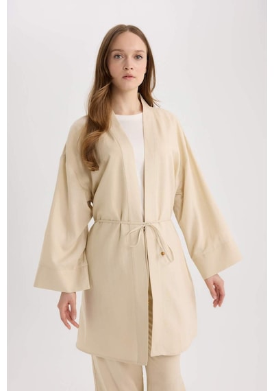 Defacto Relax Fit Kuşaklı Keten Karışımlı Kimono D8182ax25spbg115 Bej