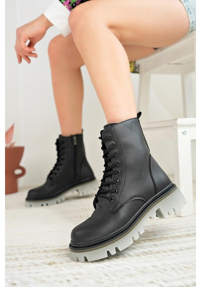 Nesil Shoes Dvm 5010 Siyah Bağcıklı Kadın Bot-siyah Siyah