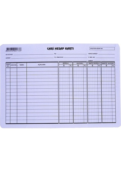 Cari Hesap Kartı Küçük Özkan M0173 100 Lü