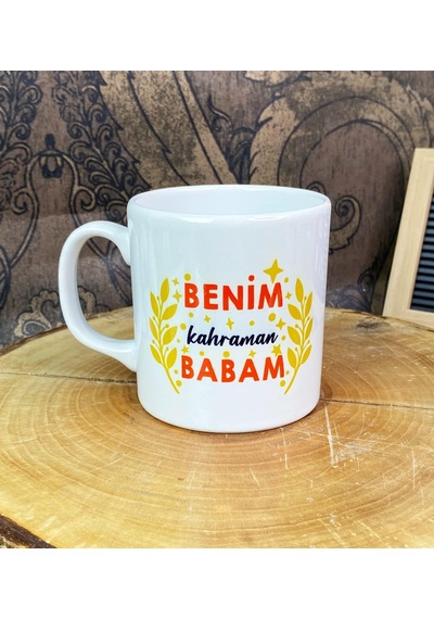 Benim Kahraman Babam Tasarımlı Kupa Bardak Beyaz - Çok Renkli