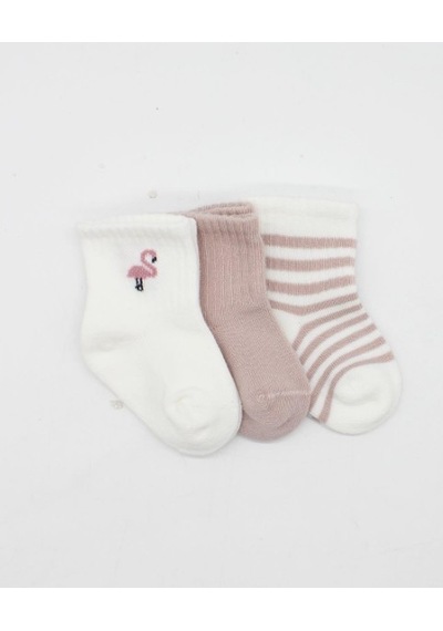 Akıllı Bayi Flamingo Girl 3'lü Penye Soket Çorap 10136 Gül Kurusu Renkli