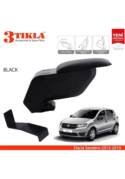 Dacia Sandero 2012-2019 Delmesiz Çelik Ayaklı Siyah Kolçak Kol Dayama