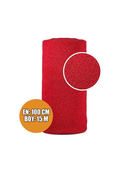 Karmaşık Paspas 1x15 Metre Kırmızı Pvc Kıvırcık Halı İç Dış Mekan Yolluk Kaydırmaz Islak Zemin Paspası Kırmızı