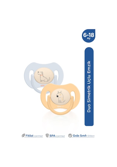 Wee Baby Duo Simetrik Uçlu Emzik 6-18 Ay No:2 Mavi -sarı