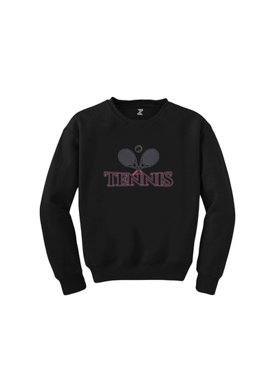 Tennis Retro Racket Siyah Sweatshirt Beyaz