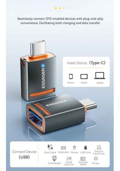 Essager Type-c To Usb 3.0 Hızlı 5a 5gbps Çevirici Dönüştürücü