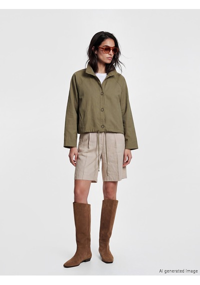 Lcw Vision Haki Dik Yaka Oversize Kadın Ceket