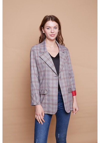 Ekoseli Yakalı Kolu Katlamalı Cep Kapaklı Boyfriend Hafif Likralı Kumaş Blazer Ceket-bordo Ekose Bordo Eks. Ekoseli Yakalı Kolu Katlamalı Cep Kapaklı Boyfriend Hafif Likralı Kumaş Blazer Ceket-bordo Ekose Bordo Eks.