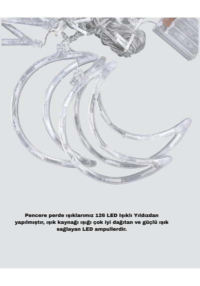 Yıldız Ay Tasarımlı Prizli Perde Led Işık İç Mekan Dekoru Resimdeki