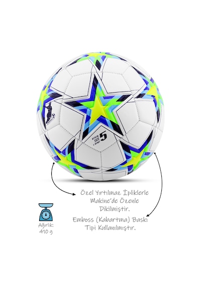 Telvesse Futbol Topu Şampiyonlar Ligi Pompalı Sert Zemin Halı Saha Futbol Topu No:5 Sarı 034 Sarı