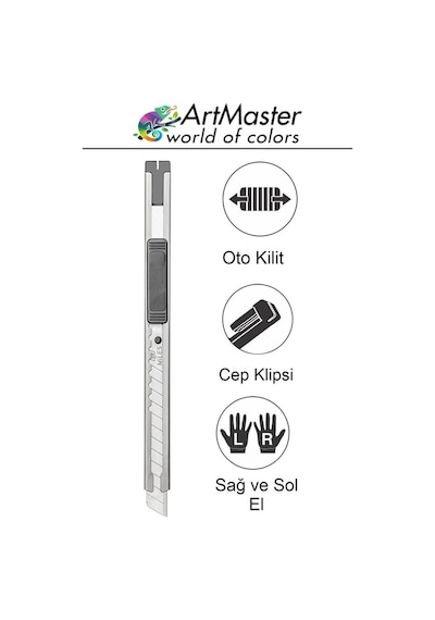 Maket Bıçağı Metal Cep Boy 9mm Falçata Kaymaz Kilitli Paslanmaz Dar 9mm Bıçaklı Maket Bıçağı Metal Falçata Küçük Boy