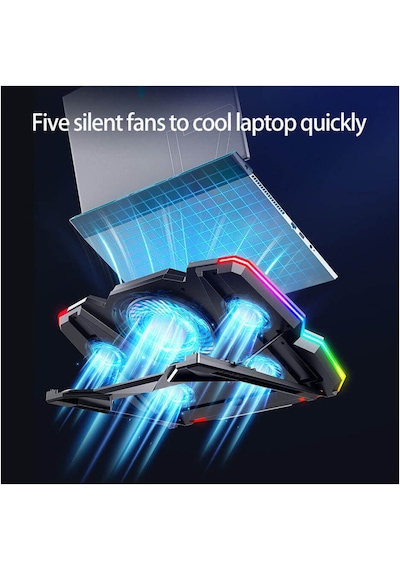 RGB Işıklı 5 Fanlı Notebook Soğutucu Mavi Ledli Telefon Tutuculu