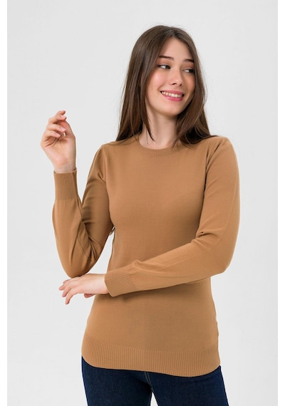 Miss Poem Kadın Uzun Bisiklet Yaka Basic Kışlık Camel Triko Kazak Camel
